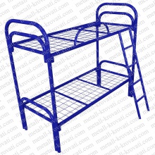 Кровать металлическая двухъярусная усиленная (2 перемычки + двойная ножка) с лестницей и ограничителем сетка сварная '3КС-1У'